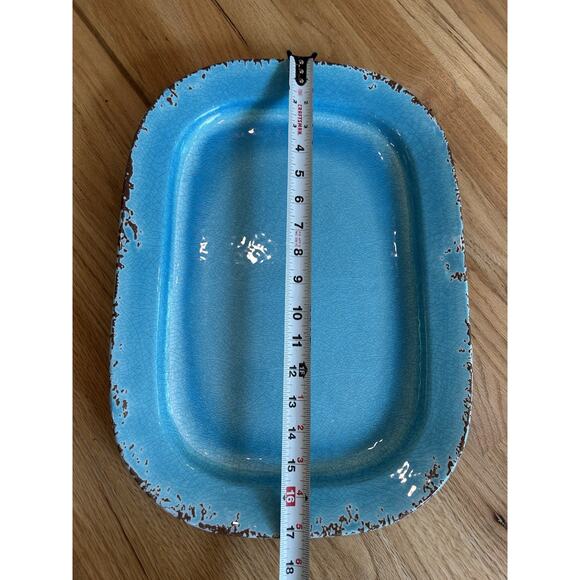 Williams Sonoma Melamine 17” Serving Tray Turquoise Hammered‎ Rectangle - Picture 6 of 7